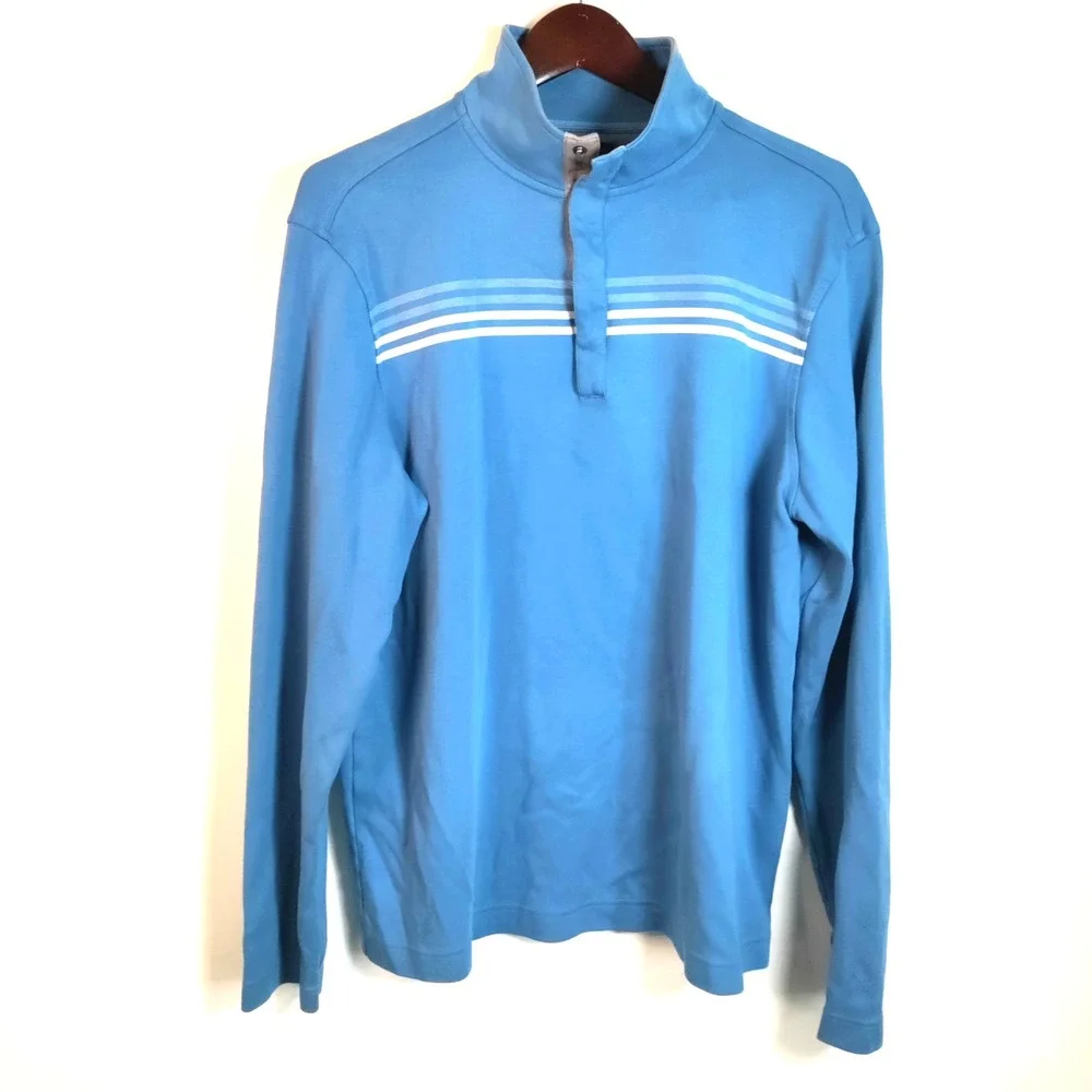 Banana Republic XL Blue 1/4 Snap Mock‎ Neck Pullover Long Sleeve Nautical Casual